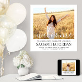 Graduation Party Photo White Script Square Welcome Poster