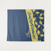 Graduation Party Photobooth Blauw Gouden Mortarboa Wandkleed (Voorkant (horizontaal))