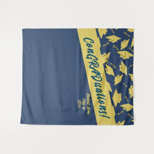 Graduation Party Photobooth Blauw Gouden Mortarboa Wandkleed (Voorkant (horizontaal))