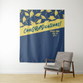 Graduation Party Photobooth Blauw Gouden Mortarboa Wandkleed (In situ)