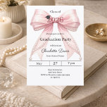 Graduation party pink bow class of 2026 kaart<br><div class="desc">Celebrate your achievement with this elegant pink bow graduation invitation. The design features a large,  sophisticated bow with ribbon adorned with delicate pearl strings and a subtle mortarboard icon. It is the perfect choice for high school or college seniors looking for a feminine and chic announcement.</div>
