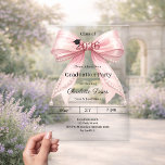 Graduation party pink bow class of 2026 luxury acryl uitnodigingen<br><div class="desc">Celebrate your achievement with this elegant acrylic pink bow graduation invitation. The design features a large,  sophisticated bow with ribbon adorned with delicate pearl strings and a subtle mortarboard icon. It is the perfect choice for high school or college seniors looking for a feminine and chic announcement.</div>