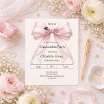 Graduation party pink bow cream invitation<br><div class="desc">Celebrate your achievement with this elegant pink bow graduation invitation. The design features a large, sophisticated bow with ribbon adorned with delicate pearl strings and a subtle mortarboard icon. It is the perfect choice for high school or college seniors looking for a feminine and chic announcement. Soft cream, ivory colored...</div>