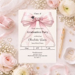 Graduation party pink bow cream photo arch 2026 kaart<br><div class="desc">Celebrate your achievement with this elegant pink bow graduation invitation. The design features a large, sophisticated bow with ribbon adorned with delicate pearl strings and a subtle mortarboard icon. It is the perfect choice for high school or college seniors looking for a feminine and chic announcement. A soft cream, ivory...</div>