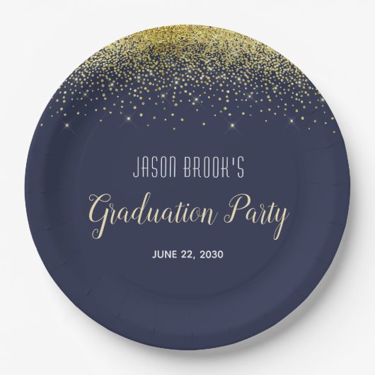 Graduation Party Platinum Gold Confetti Black Inv Papieren Bordje (Voorkant)