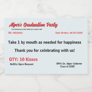 Graduation Party Prescription Label Voedselcontainer Etiket