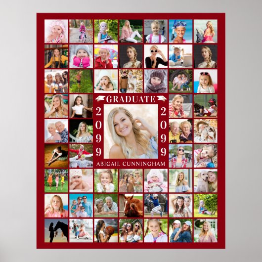 Graduation Party Red 55 Photo Collage Personalized Poster (Voorkant)