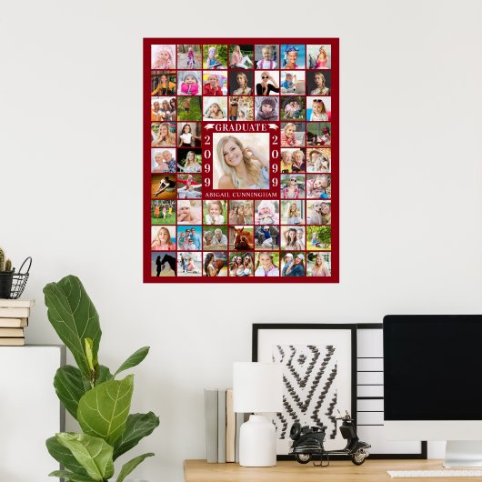 Graduation Party Red 55 Photo Collage Personalized Poster (Thuiskantoor)