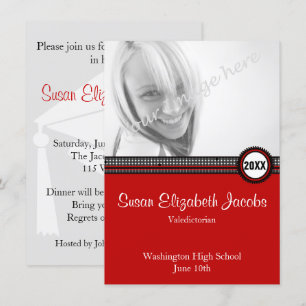 Graduation Party - Red & Black Invite Kaart