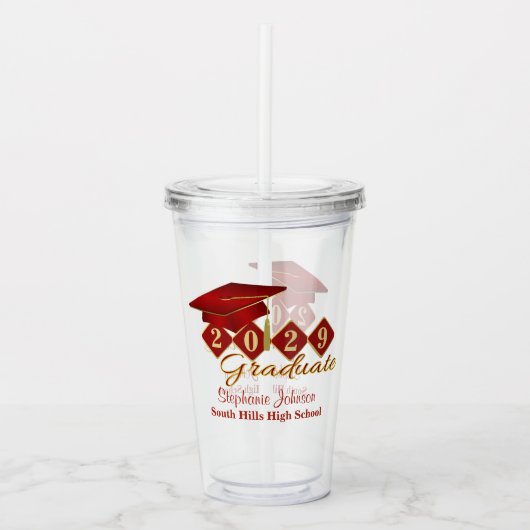 Graduation Party Red & Gold Confetti Acryl Drinkbeker
