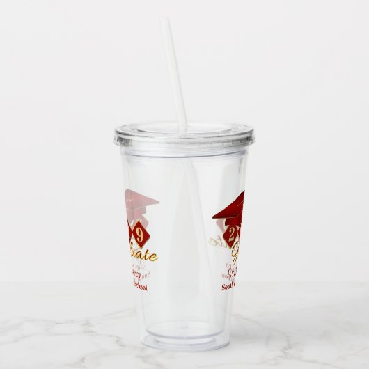 Graduation Party Red & Gold Confetti Acryl Drinkbeker (Links)