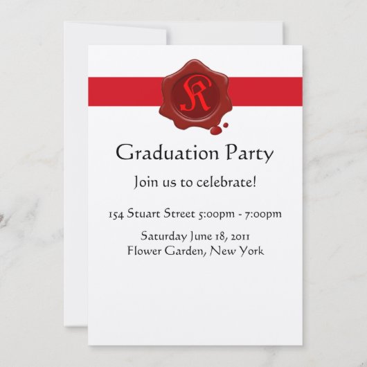 GRADUATION Party Red Wax Seal Monogram Kaart (Achterkant)