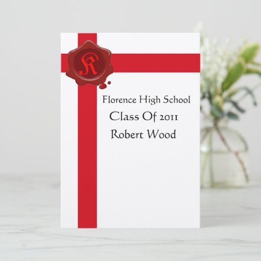 GRADUATION Party Red Wax Seal Monogram Kaart (Staand voorkant)