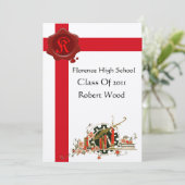 GRADUATION Party Red Wax Seal Monogram Kaart (Staand voorkant)