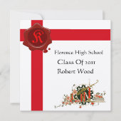 GRADUATION Party Red Wax Seal Monogram Kaart (Voorkant)