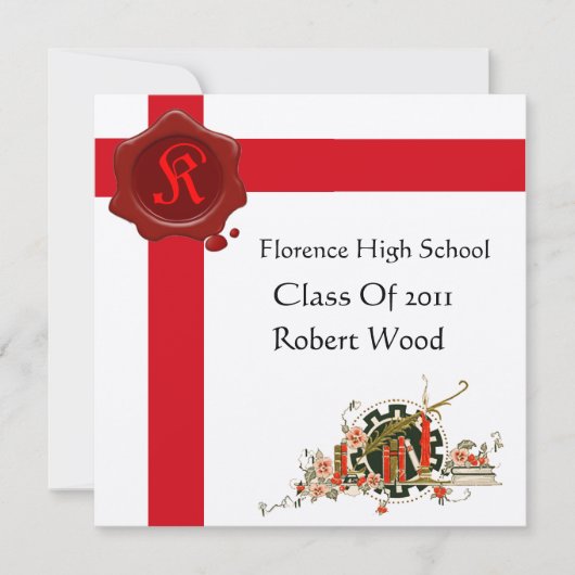 GRADUATION Party Red Wax Seal Monogram Kaart (Voorkant)