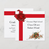 GRADUATION Party Red Wax Seal Monogram Kaart (Voorkant / Achterkant)