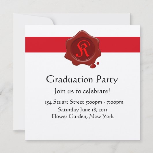 GRADUATION Party Red Wax Seal Monogram Kaart (Achterkant)
