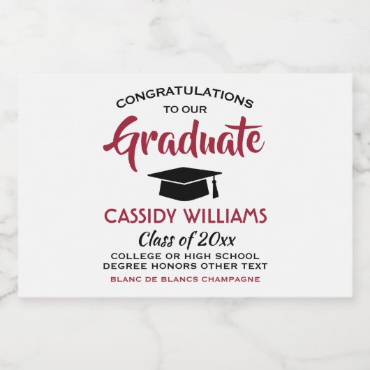 Graduation Party Red White Black Mini Split Sparkling Wijnetiket (Enkel label)