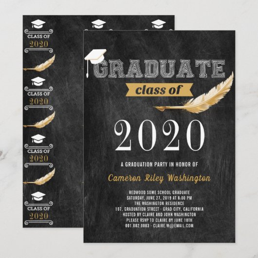 Graduation Party Retro Chalkboard Kaart (Voorkant / Achterkant)