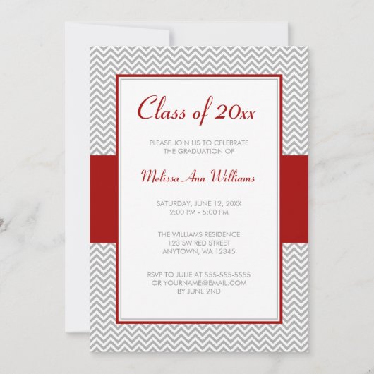 Graduation Party (Rode en grijze Chevron) Kaart (Voorkant)