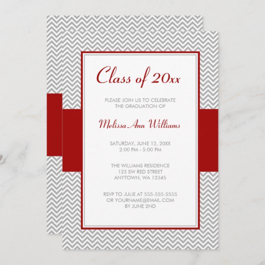 Graduation Party (Rode en grijze Chevron) Kaart (Voorkant / Achterkant)