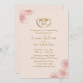 Graduation Party  Roos Floral Girly Kaart (Voorkant / Achterkant)