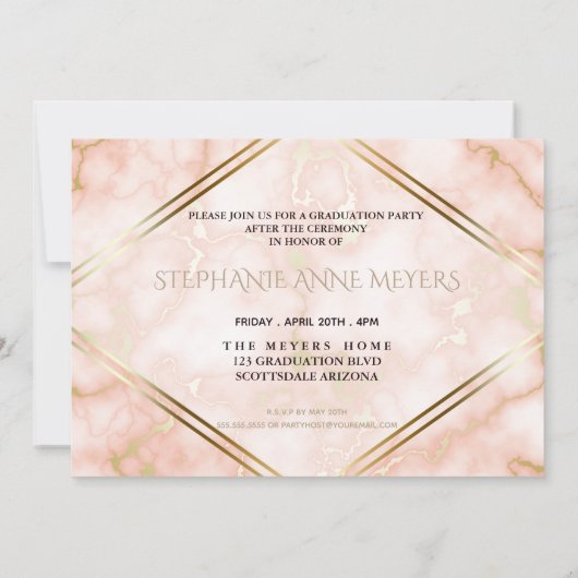 Graduation Party Roos Gold Marble Kaart (Achterkant)