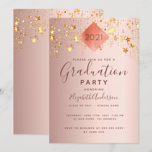 Graduation party roos gouden topper sterren kaart (Voorkant / Achterkant)