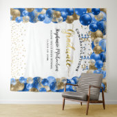 Graduation Party Royal Blue Gold Balloons Streamer Wandkleed (In Situ (horizontaal))