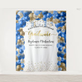 Graduation Party Royal Blue Gold Balloons Streamer Wandkleed (Voorkant)