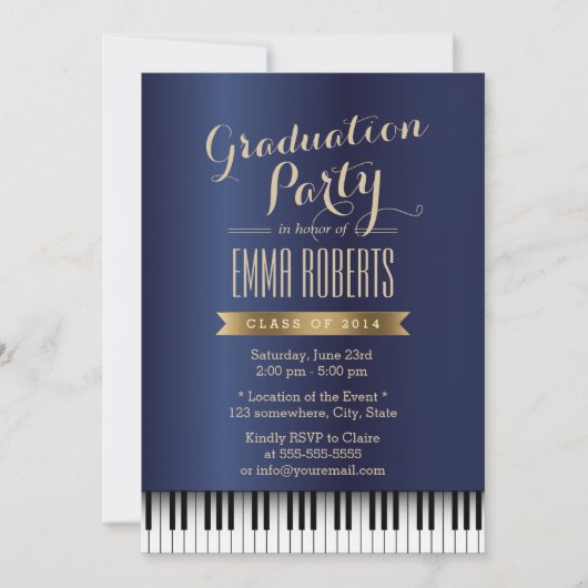 Graduation Party Royal Blue Piano Keys Music Major Kaart (Voorkant)