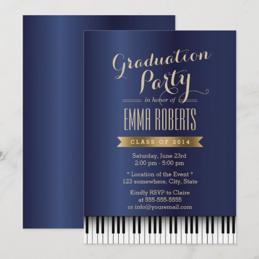 Graduation Party Royal Blue Piano Keys Music Major Kaart (Voorkant / Achterkant)