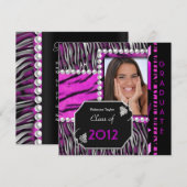 Graduation Party roze Black Silver Leopard Zebra Kaart (Voorkant / Achterkant)