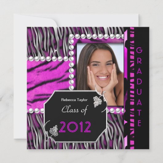 Graduation Party roze Black Silver Leopard Zebra Kaart (Voorkant)
