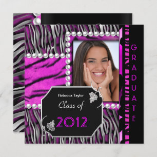 Graduation Party roze Black Silver Leopard Zebra Kaart