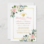 Graduation Party roze Floral Gold Invitation GP Kaart (Voorkant)