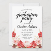 Graduation Party roze Red Waterverf Floral Kaart (Voorkant)