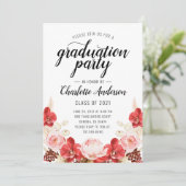 Graduation Party roze Red Waterverf Floral Kaart (Staand voorkant)