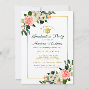 Graduation Party roze tropical Floral Invite G Kaart