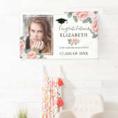 Graduation Party Roze Waterverf Bloemen Foto Spandoek (Insitu)