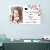 Graduation Party Roze Waterverf Bloemen Foto Spandoek (Beurs)