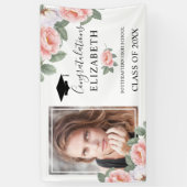 Graduation Party Roze Waterverf Bloemen Foto Spandoek (Verticaal)