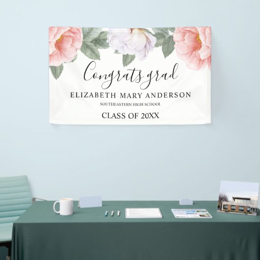 Graduation Party roze Waterverf Floral Spandoek (Beurs)