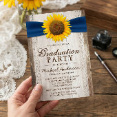 Graduation Party Rustic Barn Wood Sunflower Ribbon Kaart