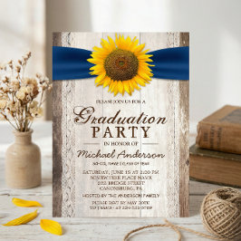 Graduation Party Rustic Barn Wood Sunflower Ribbon Kaart