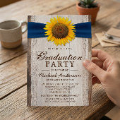 Graduation Party Rustic Barn Wood Sunflower Ribbon Kaart