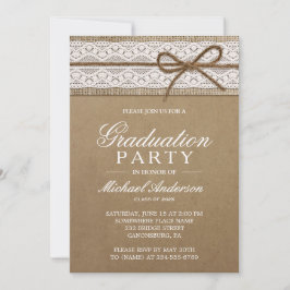 Graduation Party Rustic Burlap String Bow Lace Kaart