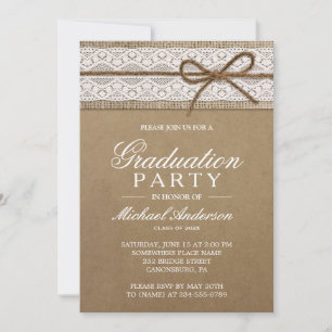 Graduation Party Rustic Burlap String Bow Lace Kaart