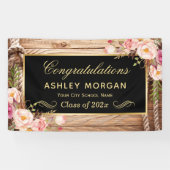 Graduation Party Rustic Country Wood Floral Spandoek (Horizontaal)
